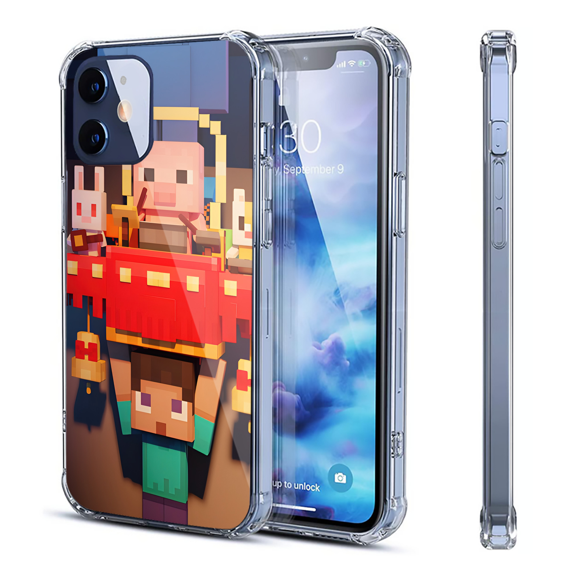 （画像用） マインクラフト ブロックの世界 Minecraft MC Block world 【iPhone 12シリーズ対応】透明スマホケース（クリアソフトケース）